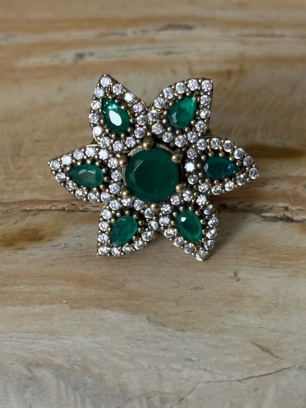 Emerald Green Flower Sparkling Crystal Statement Ring